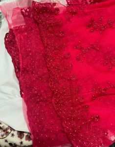 Red Embroidery Net Saree
