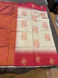 🆕 Ivory Red Silk Saree