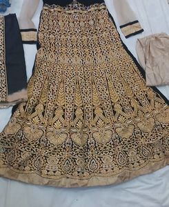 Black &amp;golden Combination Havey Work Gown