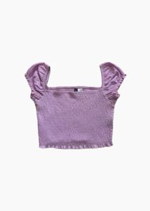 pink smocked square neck top