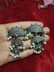 Oxidized Silver Jhumki Earrings