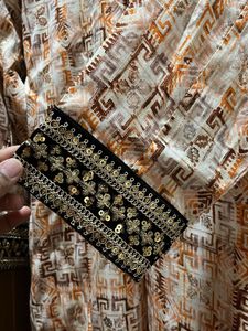 Beautiful  Kurta With Black Velvet Lace