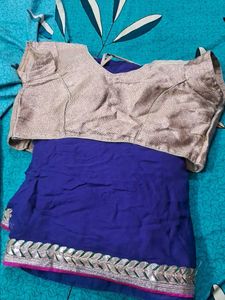 Blue Saree with Gold Blouse