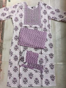 Women Cotton Kurti Pant Dupatta Set