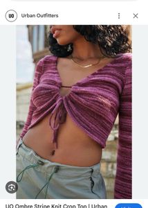 Purple Knit Cropped Tie Top