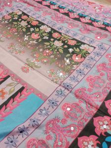 Floral Print Dupatta with Mirror Work