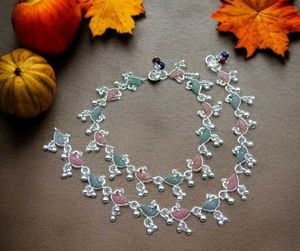 Peacock Anklets - Silver Tone with Colorful Accent