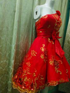 Red &amp; Gold Hi Low Party Dress