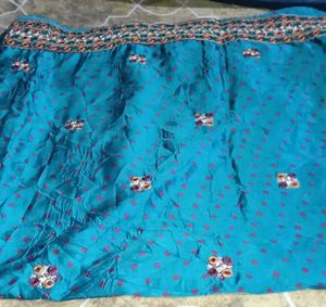 Teal Embroidered Dress Material