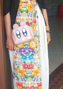 Beautiful White Gown With Floral Print.