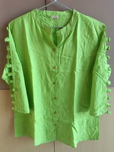 The Zesty Lime Green Cutout Sleeve Shirt
