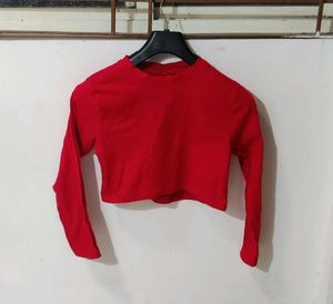 Red Long Sleeve Crop Top