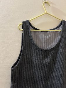 Gray Sleeveless Dress with White Top