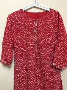 Red Printed Kurta With Pants