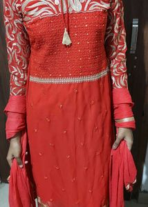 Red Embroidered Kurta Set