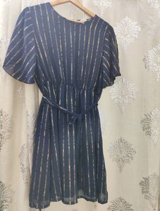 Sztori Blue & Gold Striped Formal Dress