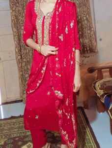 Red Matirial Stich Full Drees