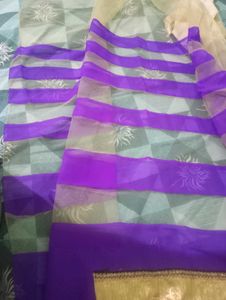 Modern Broad Striped Purple Saree