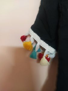 Unique Black One Sleeve Top With Pom Pom