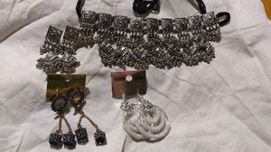 Choker Necklace and Earings Set + 2 Pair Jhumkas