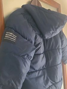 Navy Blue Puffer Jacket with Hood