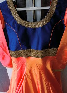 Heavy Embroidered Mulberry Silk Full Flared Gown