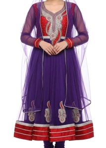 Red Velvet and purple Net Party&#39; Wear Suit