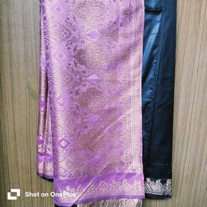 Elegant Pink &amp; Black Saree with Detail