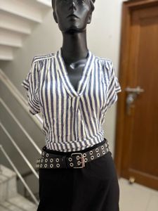 Stripped V Neck Top