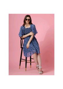 Floral Blue Midi Dress