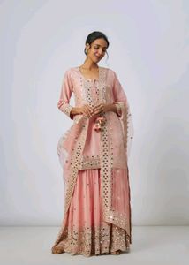 Pink Mirror Work Dress Material