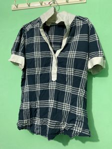 Plaid Top with White Collar