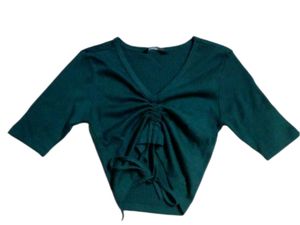 Zudio Green Ruched Crop Top