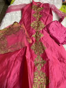 very pretty pink heavy anarkali salwar suit