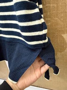 Striped Polo Neck Long Sleeve Top