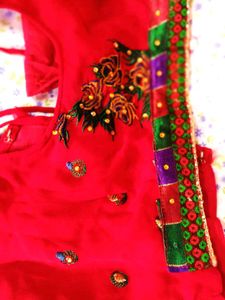 Elegant Handwork Red Embroidered Saree