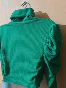 Green Ribbed Turtleneck Top