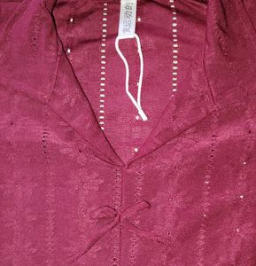 Burgundy Eyelet Tie-Front Top