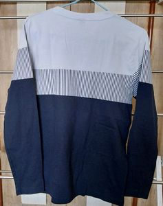 Men Round Neck Blue And White Full Sleeves Tshirt