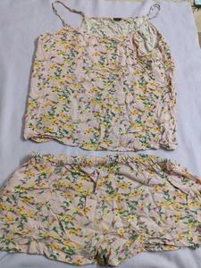 Pink Floral Night Suit Set