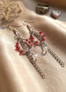 Free Shipping Gothic Red Beaded Chain Earrings