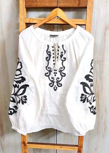 Black Embroidered Peasant Top size-46-48