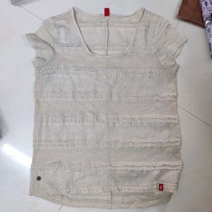 Edc Cream Textured Short Sleeve Top - Size S