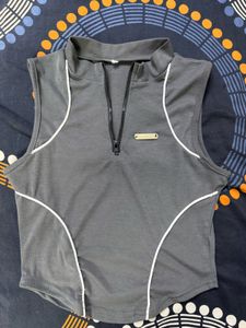 Grey Zip Up Sleeveless Top