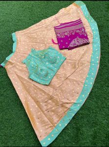 Fancy blouse with lehngha nd peacock banarasi dupptta
