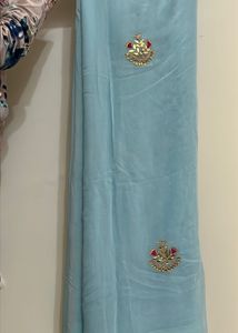 skyblue chiffon gotta patti hand worked with blous