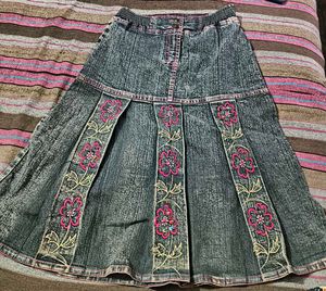 Embroidered Denim Skirt