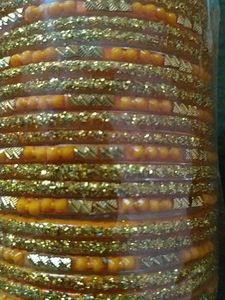 Orange &amp; Red Gold Beaded Bangle Set Combos