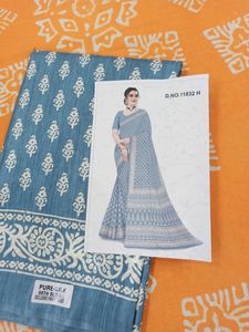 Pure Silk Look Discharge Print Saree With Bp