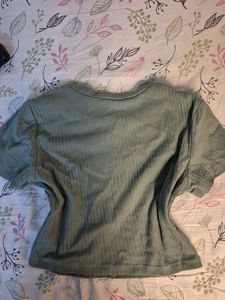 Green Ribbed Cropped Tee